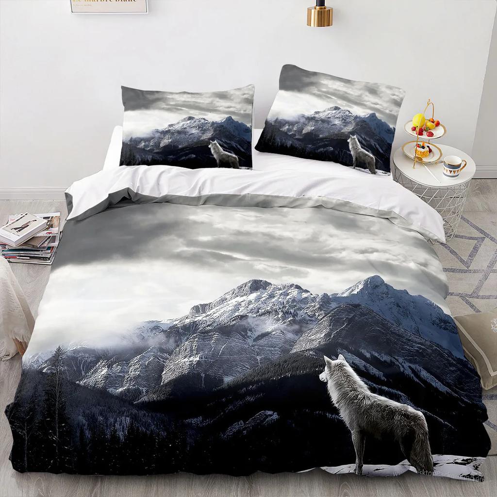 Wolf Duvet Cover King Queen Size Cool One-Eyed Lone Wolf Bedding Set For Teens Adults Wild Animal 2/3Pcs Polyester Quilt Cover