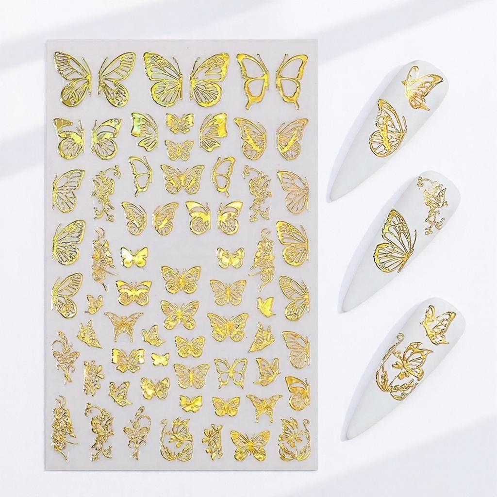 Holographic 3D Butterfly Nail Art Stickers Multi-Purpose Adhesive Sliders for Colorful DIY Nail Designs