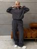 European and American casual women's fleece set thick solid color long-sleeved zipper cardigan elastic wide-leg pants two-piece set