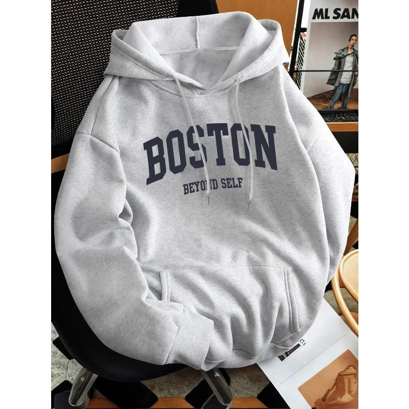 Autumn winter men's and women's solid color letter print high-end versatile retro hooded sweatshirt casual long sleeved pullover