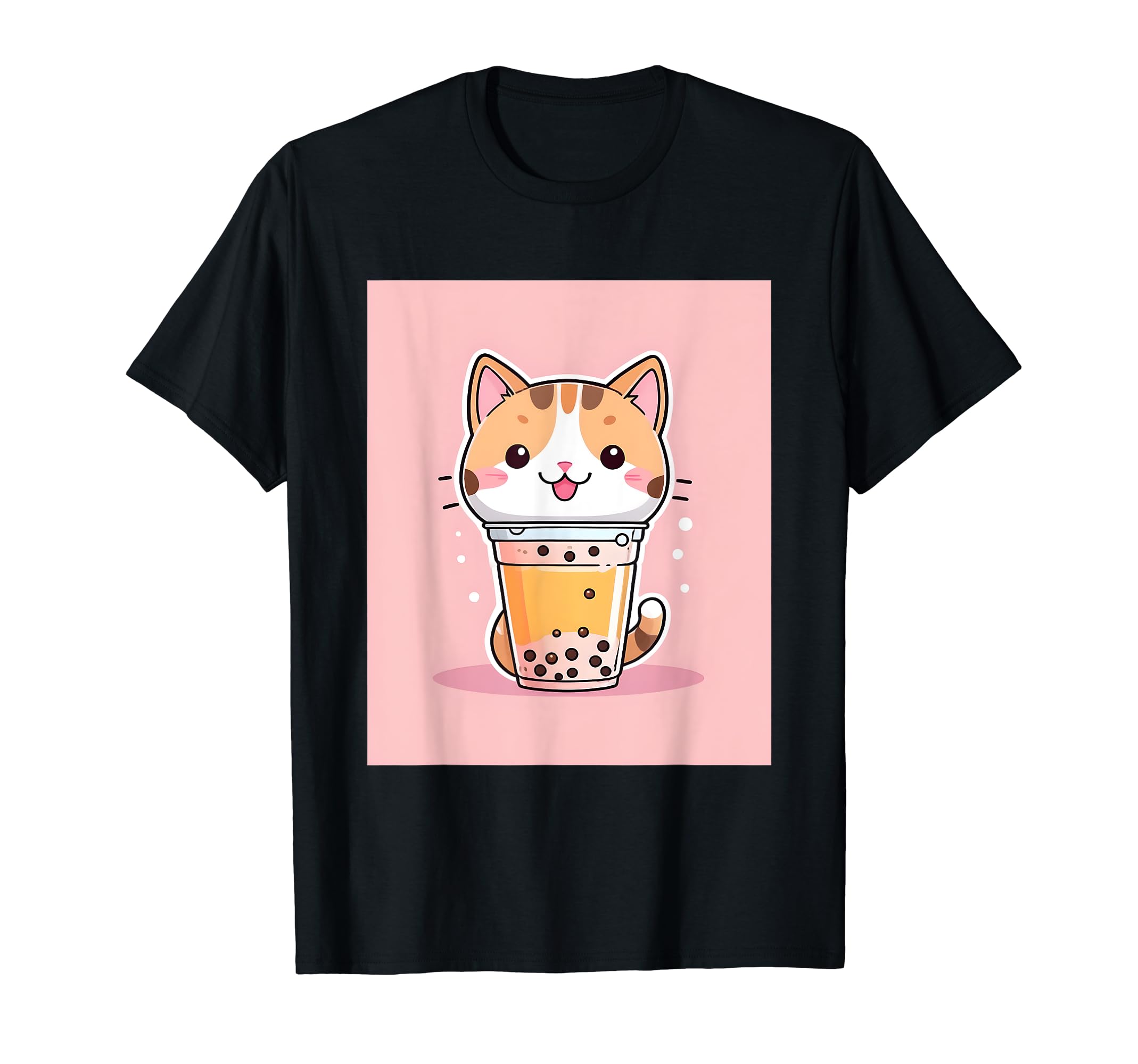

bubble things printed Kawaii, cat, boba, tea, cute, Japanese, T-shirt чорний