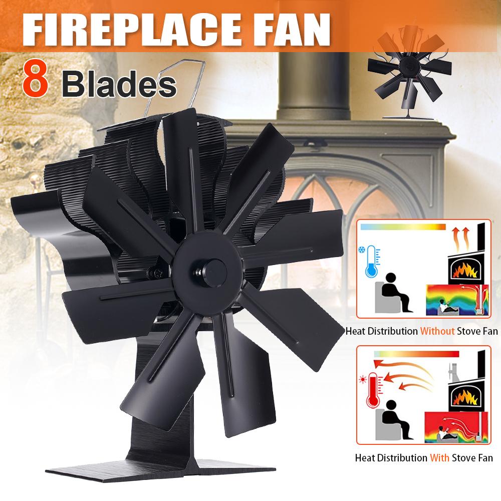 8 Blade Thermal Fireplace Fan Standing Classic Log Wood Burner Eco-fan Quiet Fireplace Fan Home Winter Warm Heat Distribution