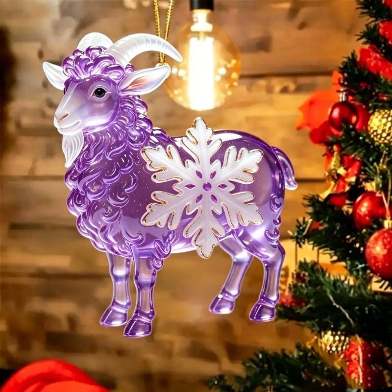 2D Flat Acrylic Goat Hanging Ornament With Snowflake Colorful Goat Car Ornament Gold Hanging Cord Goat Pendant Holiday Decor