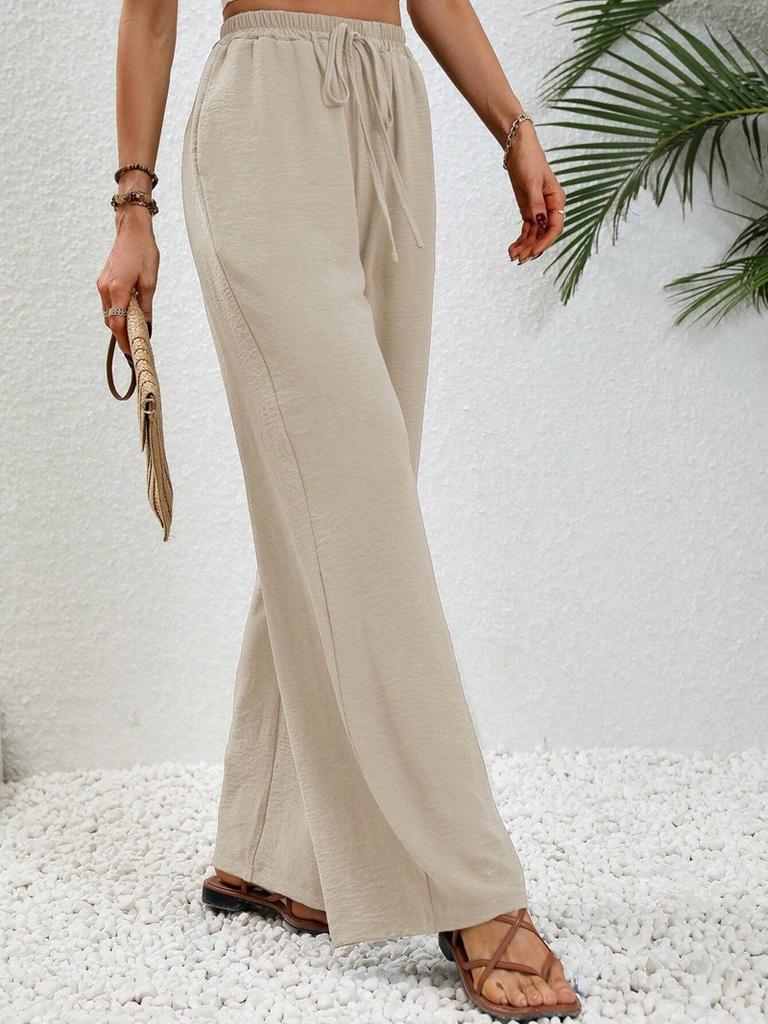 Women Pants Summer Ice Silk Wide Leg Pants High Waist Slimming Loose Straight Trousers Casual Pants