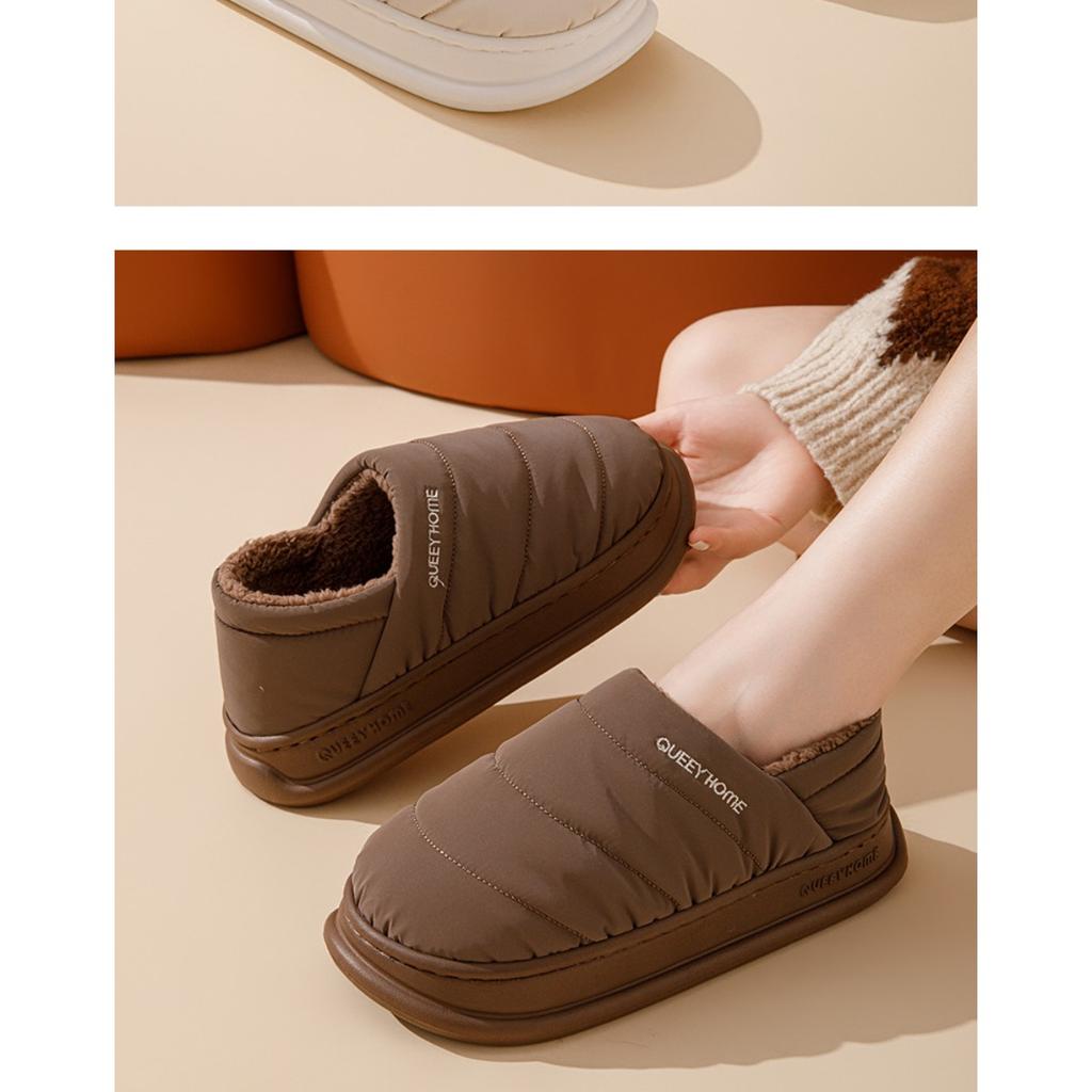 Winter Cotton Slippers for Men, Warm and Plush for Outdoor Wear, Waterproof and Anti Slip Cotton Slippers for Women, Suitable for Home and Indoor Use