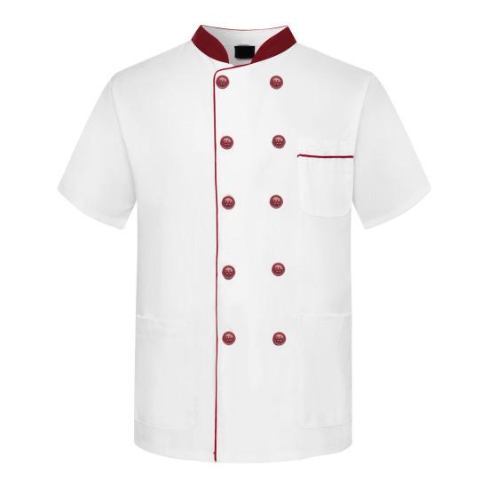 

Унисекс Воротник-стойка с короткими рукавами Униформа шеф-повара Линия Декор Двубортный накладной карман Ресторан Пекарня Униформа официанта Кулинарные топы L вино красного