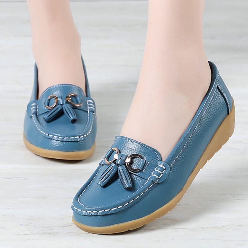 Echtes Leder Damen Flats Fashion Casual Damen Schuh Mokassins Schuhe Frau Slip On Flache Schuhe Schwarze Damenschuhe Übergröße