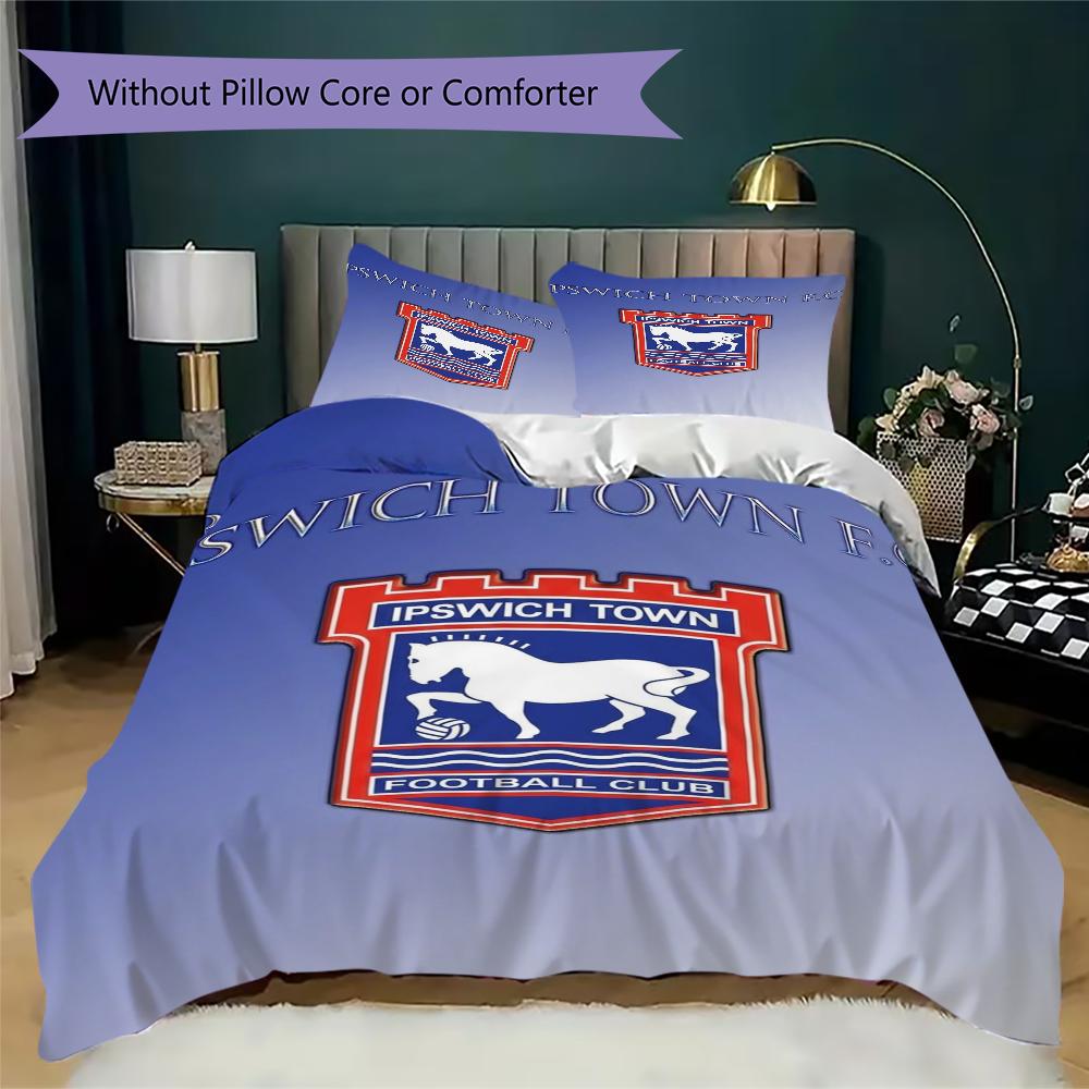 Ipswich Town FC Pattern Bedding uilt Set uilt Cover Pillowcase Home Decoration Birthday Gift (1 * duvet cover + 2 * pillowcase without core)