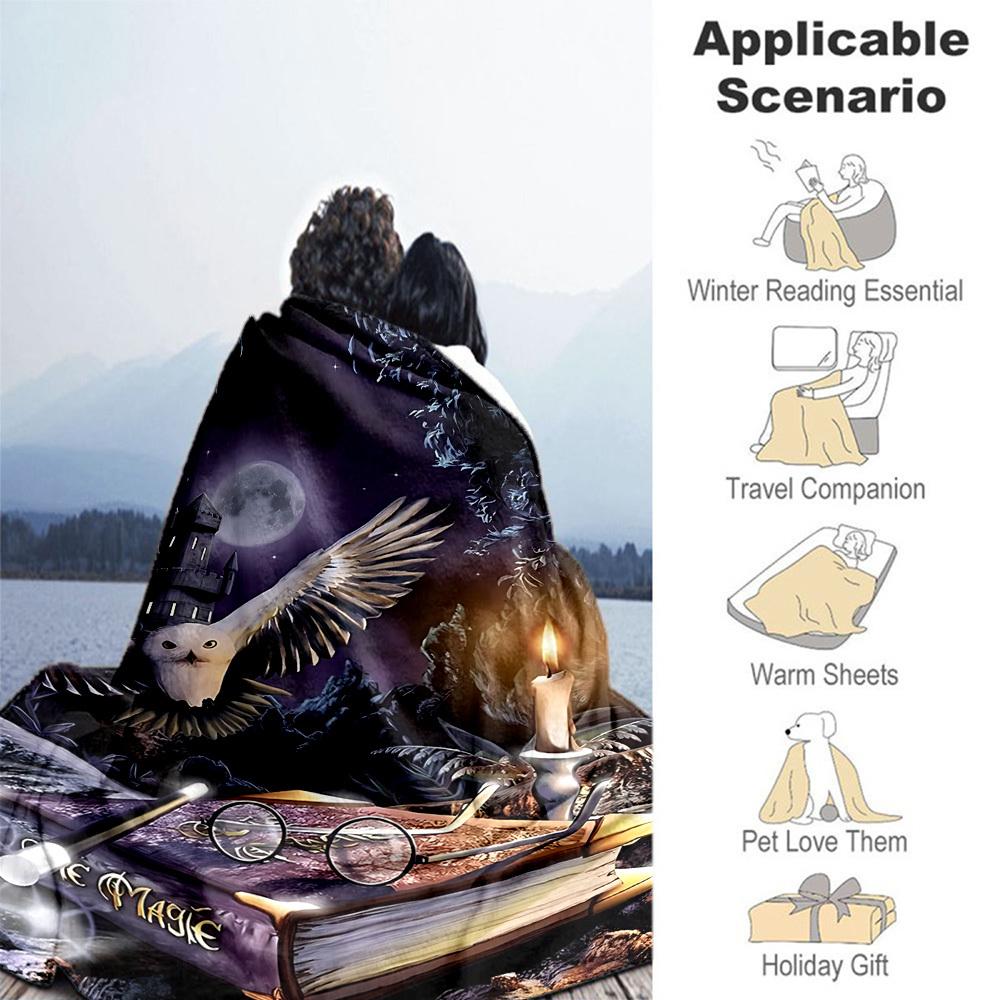 1pc magic castle owl Outdoor Flannel Throw Blanket All Season Soft Warmth,Home Decor 1031150