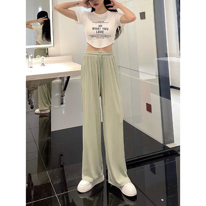 Comfortable Fit and Leisure Wide-leg Pants for Women In Summer Updated Korean Style Ice Silk Thin Straight-leg Pants Drape Slim Trousers