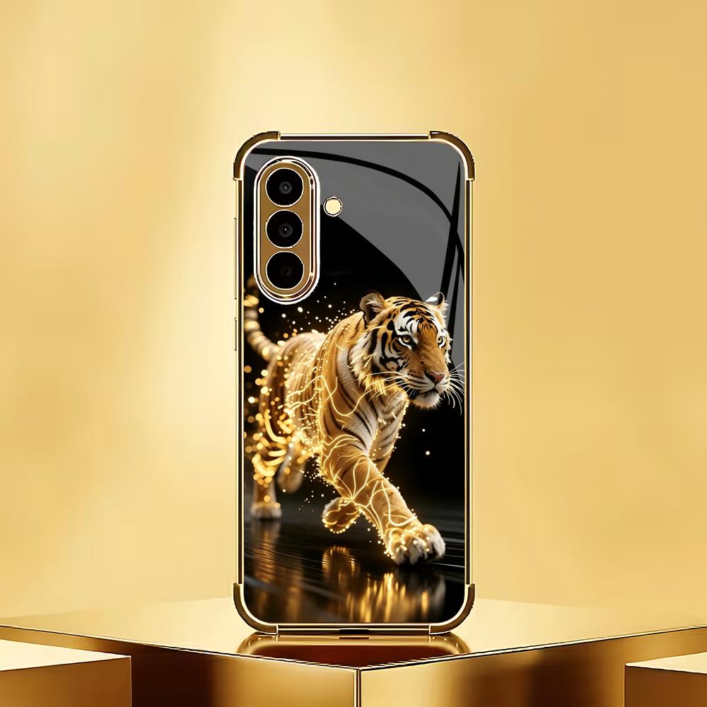 Fierce Tiger Electroplated Glass Phone Case Suitable for Samsung GalaxyS26 S25 S24 S23 S22 S20FE/Ultra/Plus Anti Fall Back Cover