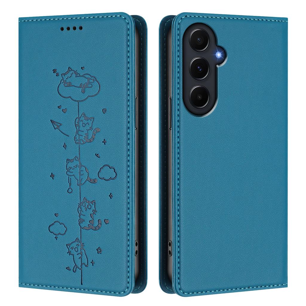 For Samsung Galaxy A55 5G Case RFID Blocking Wallet Stand Imprinted Cat Pattern Leather Phone Cover