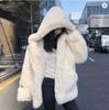 Coat Women's Autumn and Winter Loose Plush Faux Rabbit Fur Hooded Cardigan Women Casual Fashion Medium Length Fur Coat