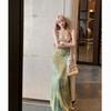Retro tie-dye sexy suspender dress women's summer seaside vacation dress temperament waist thin a word skirt