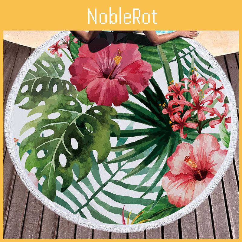 Premium Quality Large Round Beach Towel And Picnic Blanket With Timeless Flower Design