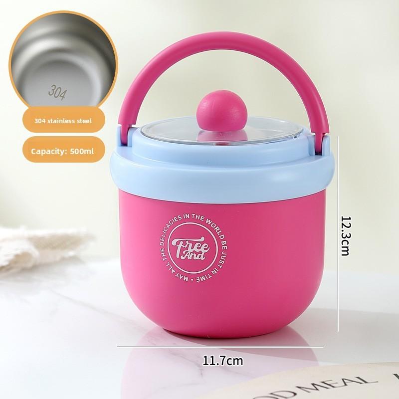 Insulated Student Breakfast Cup With Lid And Spoon For Office And School Use