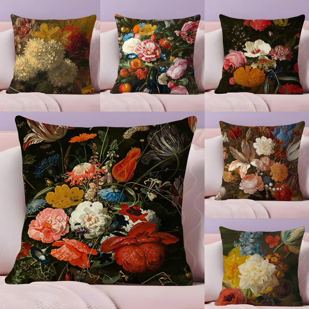 Beautiful Oil Painting Flowers Pillow Case Plush Fabric Soft DoubleSided Printed Sofa Warm Winter Home Gift Cushion Cover