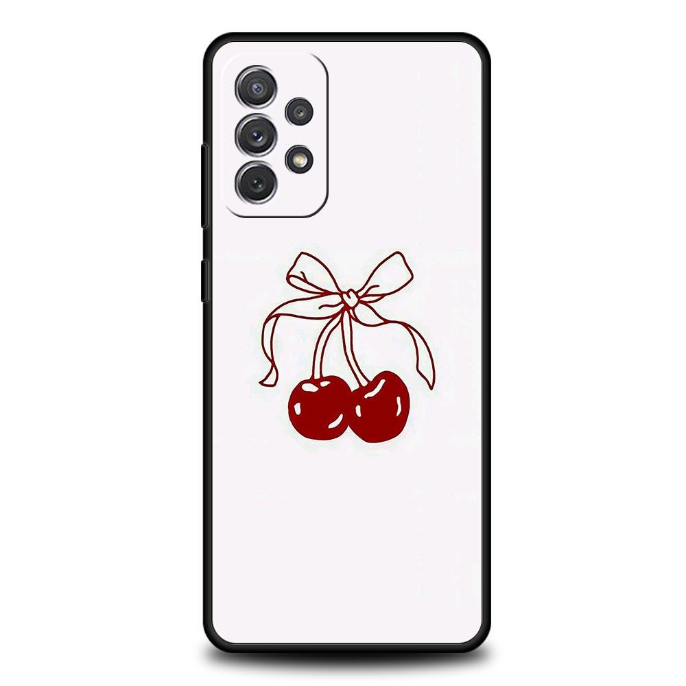 Cute Cherry Bow Phone Case for Samsung A51 A71 A21S A12 A11 A15 A25 A31 A41 A23 A33 A53 A73 A03S A05S A13 5G A35 A55 Cover