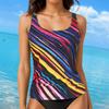 Yousheng Women Swimsuit Tops U-Neck Sleeveless Striped Print Vest Suspender Chest Pad Beach Style Vest Tops Vacation Party Wear