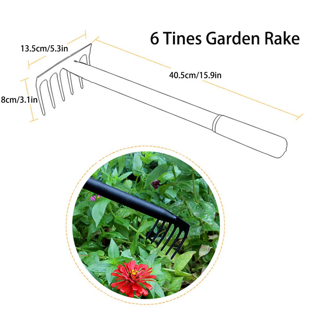 6 Tines Metal Garden Cultivator Rake Small Tiller Tools Garden Tool Set Garden Hand Rake Manganese Steel Rake