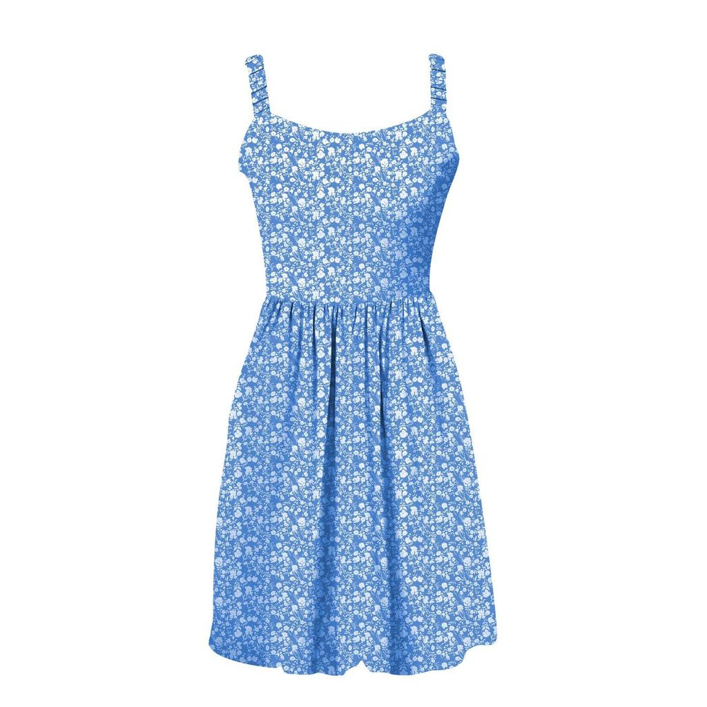 Damen Sommer Casual Square Neck Kleid mit Taschen Süßes ärmelloses A-Linien-Westen-Midikleid mit hoher Taille