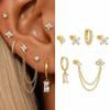 Gold Plated Clover Stud Earrings With Double Chain Layered Ear Cuff Set Women Minimalist Luxury