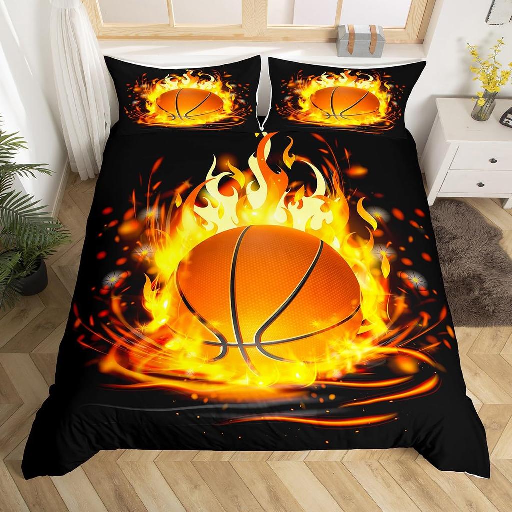 Basketball Duvet Cover Set King Size,Tie Dye Bedding Set 3Pcs For Kids Teens Room,Ball Sports Game Watercolor Comforter Cover