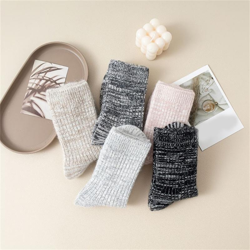 Womens Winter Faux Wool Ribbed Knit Crew Socks Thick Warm Thermal Casual Floor Slipper Socks Hosiery for Cold Weather