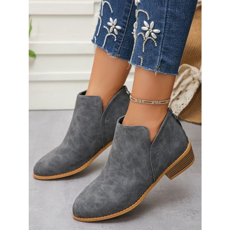 Plus Size Women's Boots Solid Color Slimming Pointed Toe Back Zipper Casual Chunky Sole Thick Heel Boots