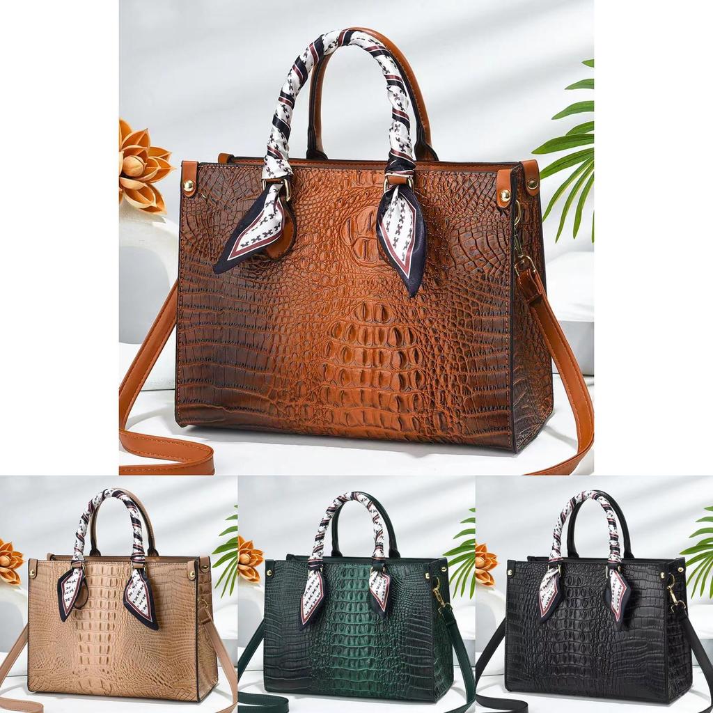 Crossbody Large Handbag With Crocodile Textured Pu Material For Daily Use