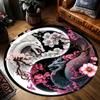Dragon Yin Yang Mat for Decor, Harmony Design Flannel Carpet, Non-Slip Round Rug for Bedroom Study Living Room Meditation Space