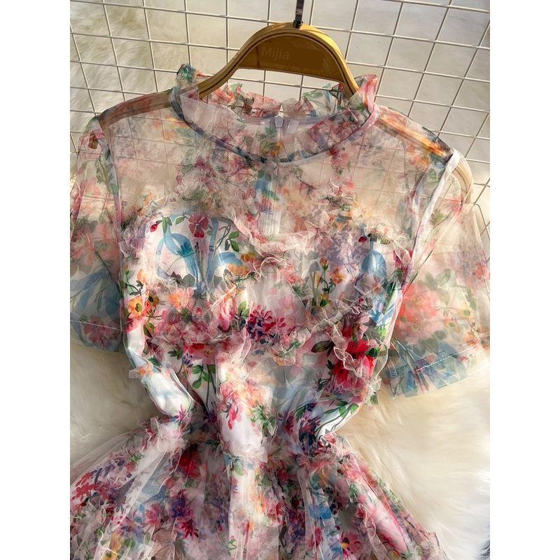 Accessible Luxury A- line Gauzy Dress Elegance Dress Short Sleeve