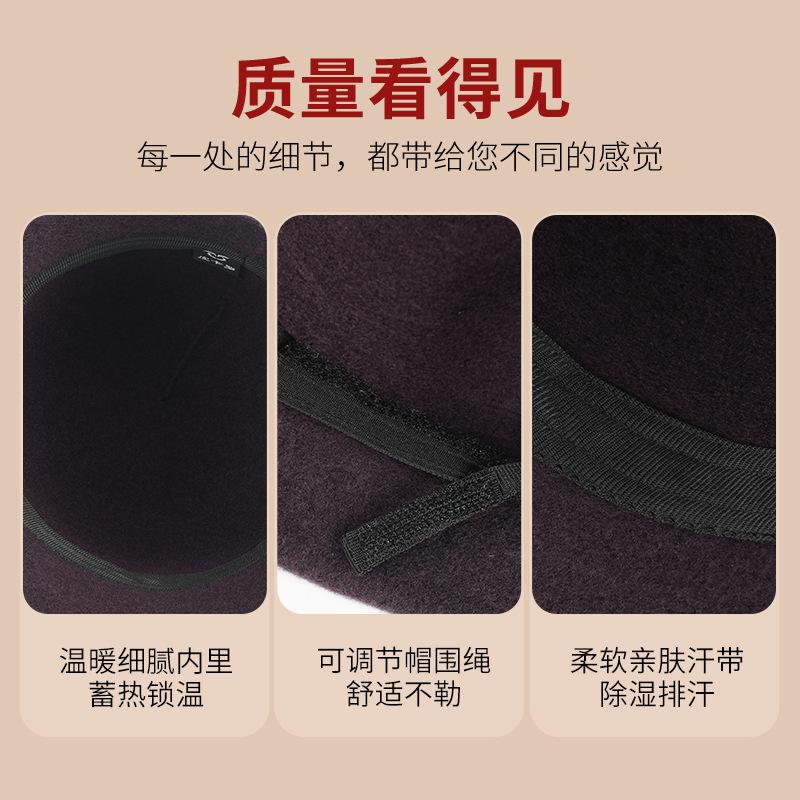 Top Hat Women's Autumn and Winter Wool Retro Woolen Hat Dome Fashion Versatile Basin Hat Outdoor Warm Bucket Hat
