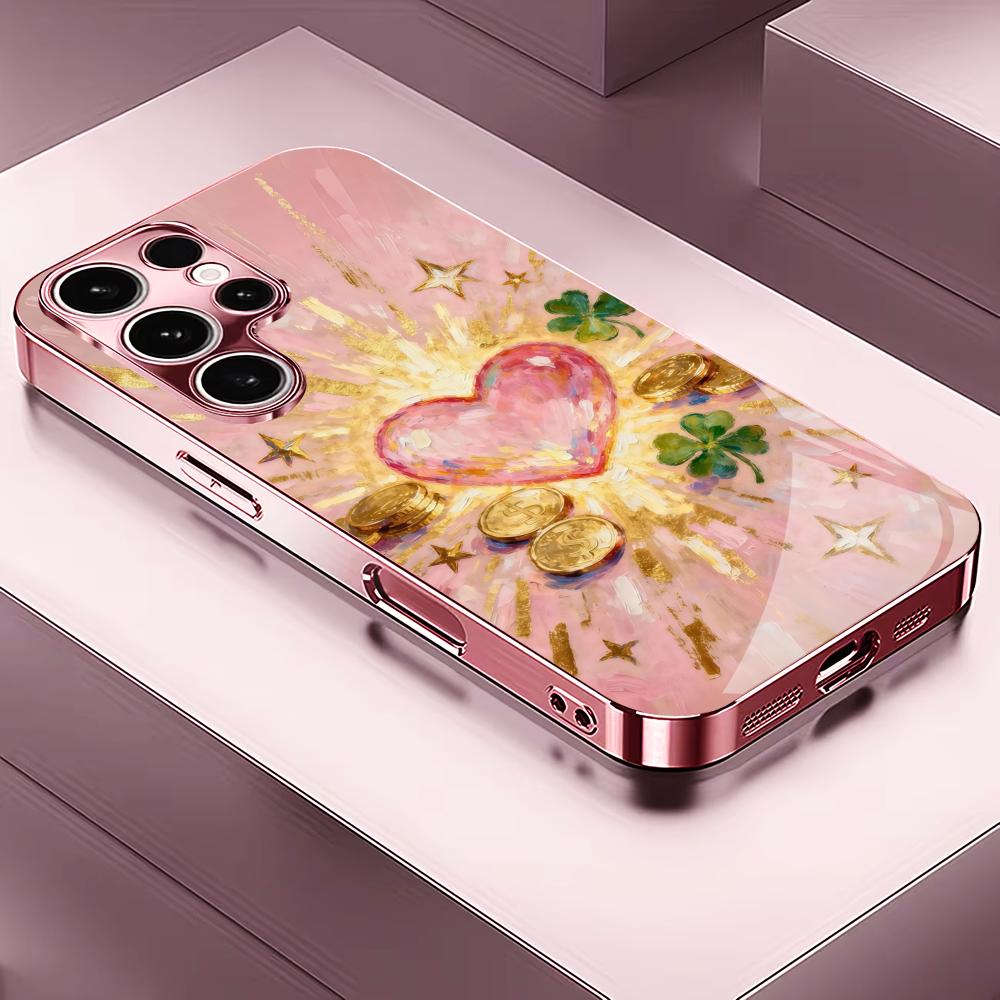 Golden heart Madam pink  Glass  PhoneCase for Samsung Galaxy S26 S25 S24 S23 S22 S21 FE Ultra Plus Dropresistant Female