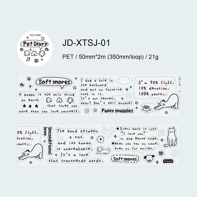 

JIANWU 50mm*200cm Line Notes Series Kawaii English Text Landscape Material Collage PET Tape Creative DIY Journal Stationery