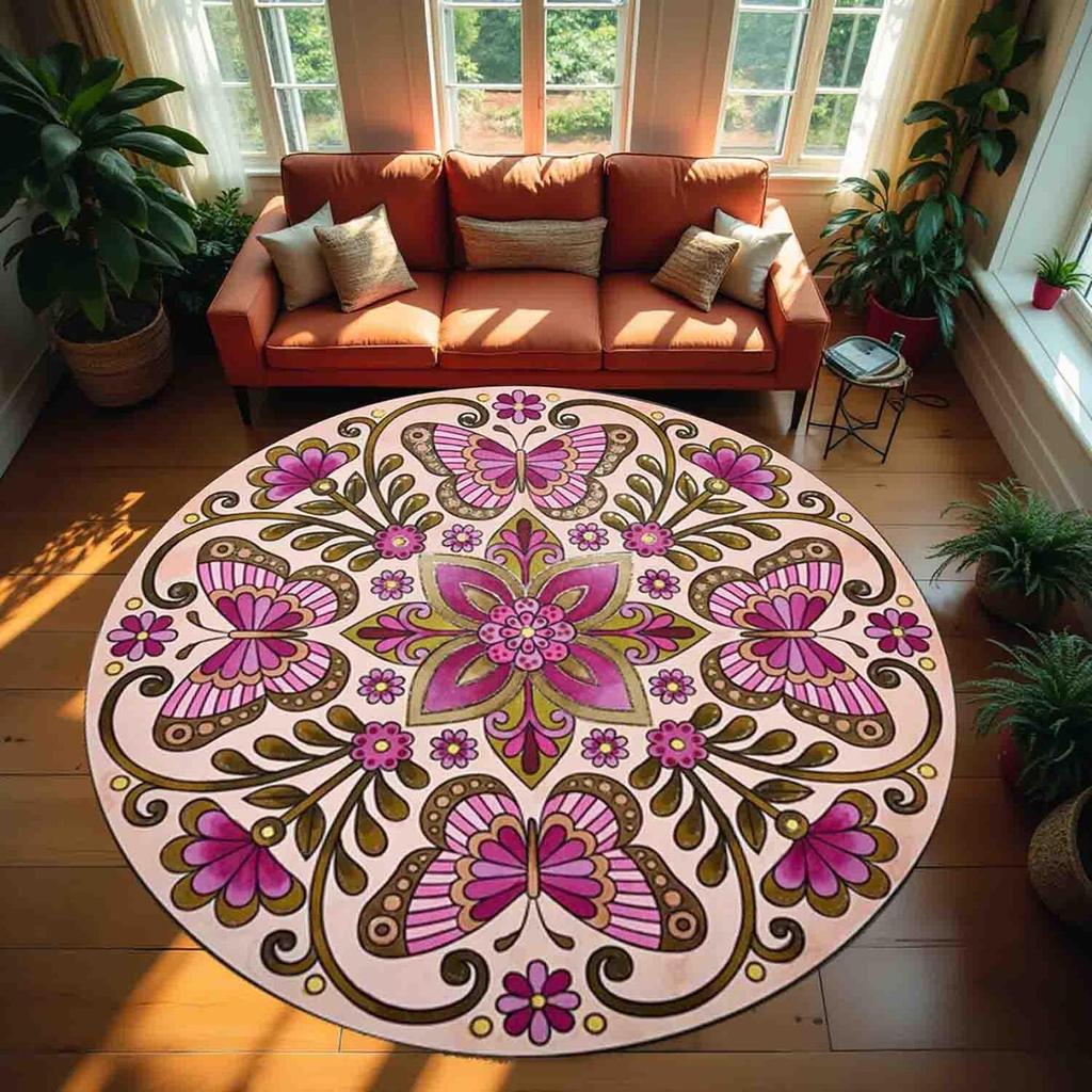 Boho Mandala Print Round Rug Bedroom Carpet Living Room Nonslip Floor Mat Sofa Table Rugs for Home Decor Girls Room Rug