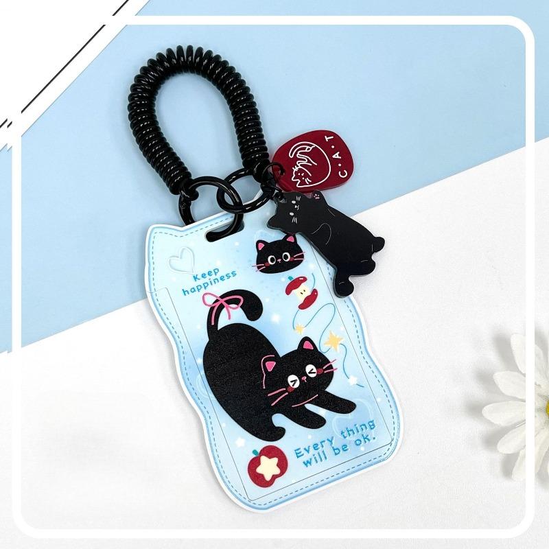 Creative Cat Ears Wave Card Holder Student Campus Card Tag Badge Bag Sliding Cover ABS ID Cover Protective Cover