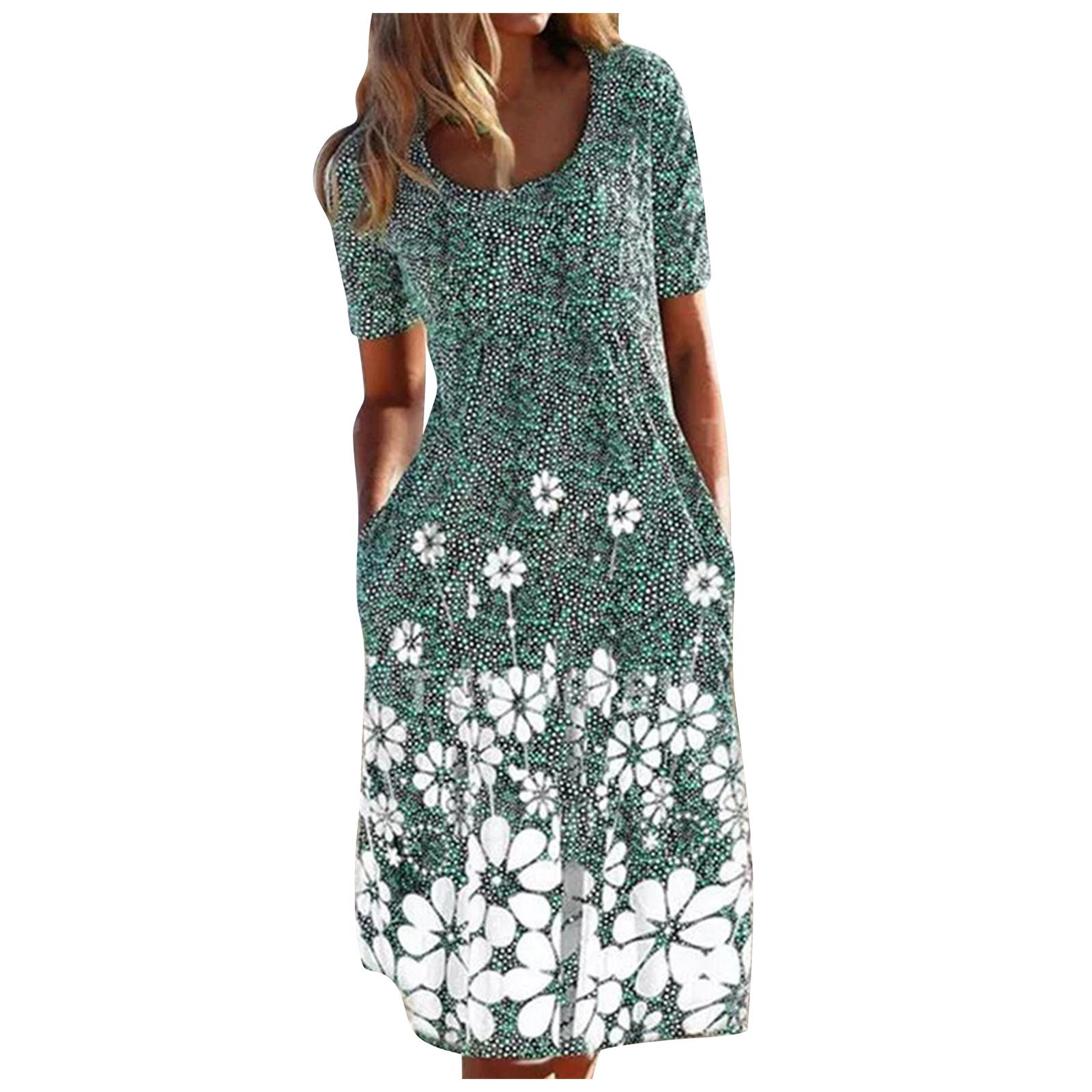 Повседневное женское платье в стиле ретро с круглым вырезом и цветочным принтом — фото 3