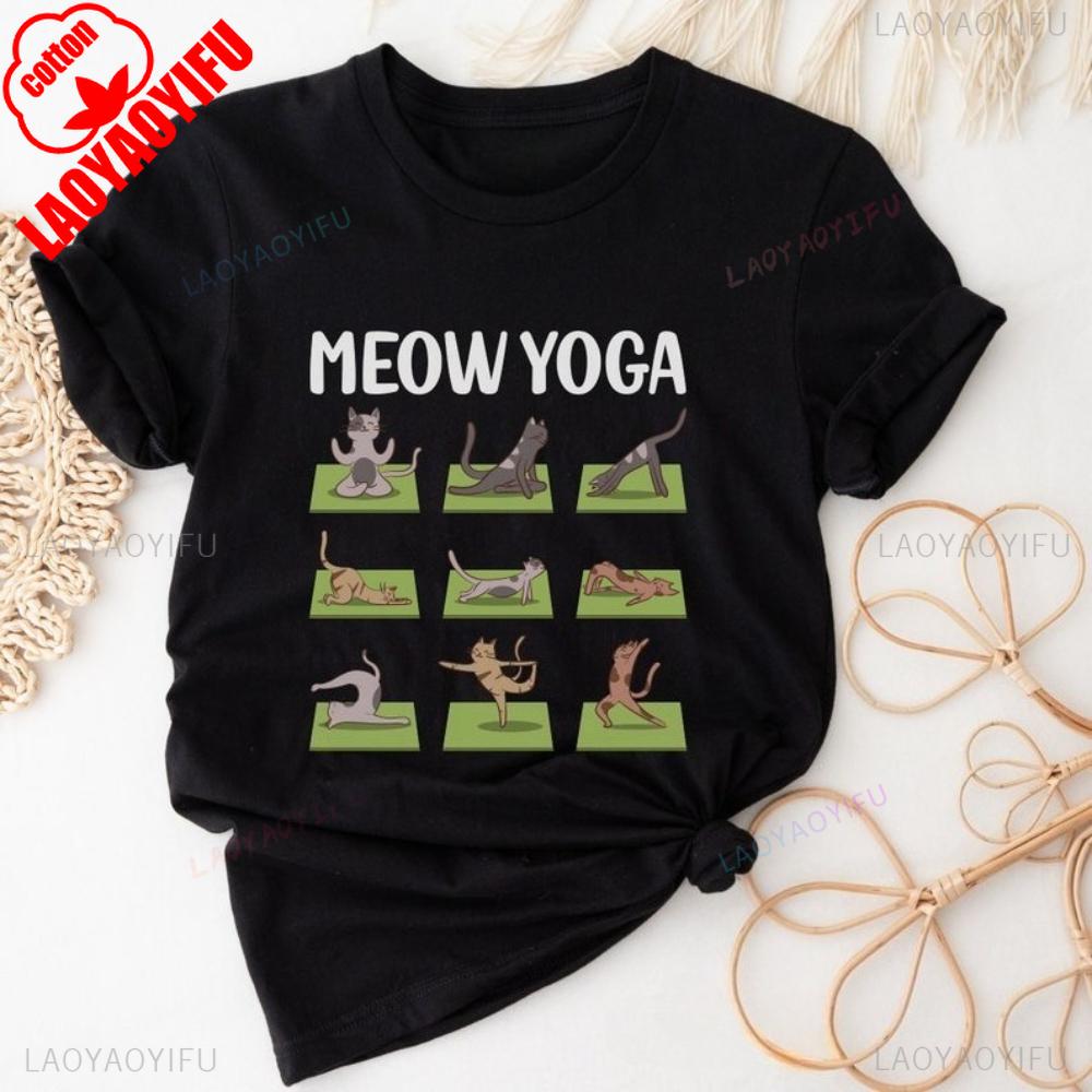 Cat Yoga Shirt Funny Casual Tee Meditation Pilates Asana Wear Gift For Instructor Cat Lover Comfort Fit Yoga Practice Apparel