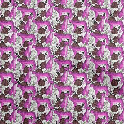 Cotton Flex Fuschia Pink Fabric Tropical Leaf with Animal Craft Projects Decor Fabric Printed by The Yard 40 Inch