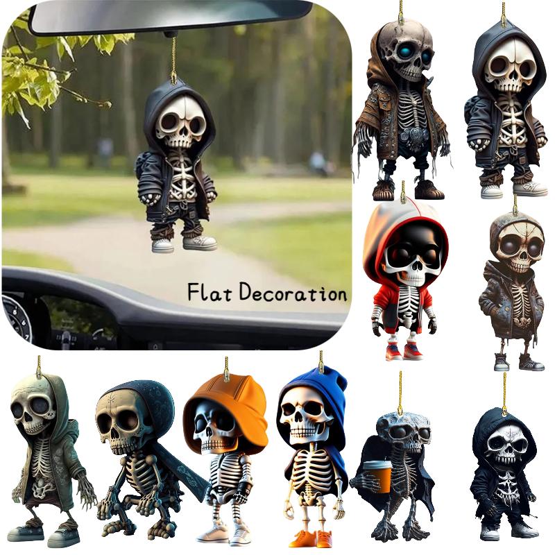 Flat Cartoon Skull Acrylic Car Hangings Halloween Tree Ornament Decorations Home