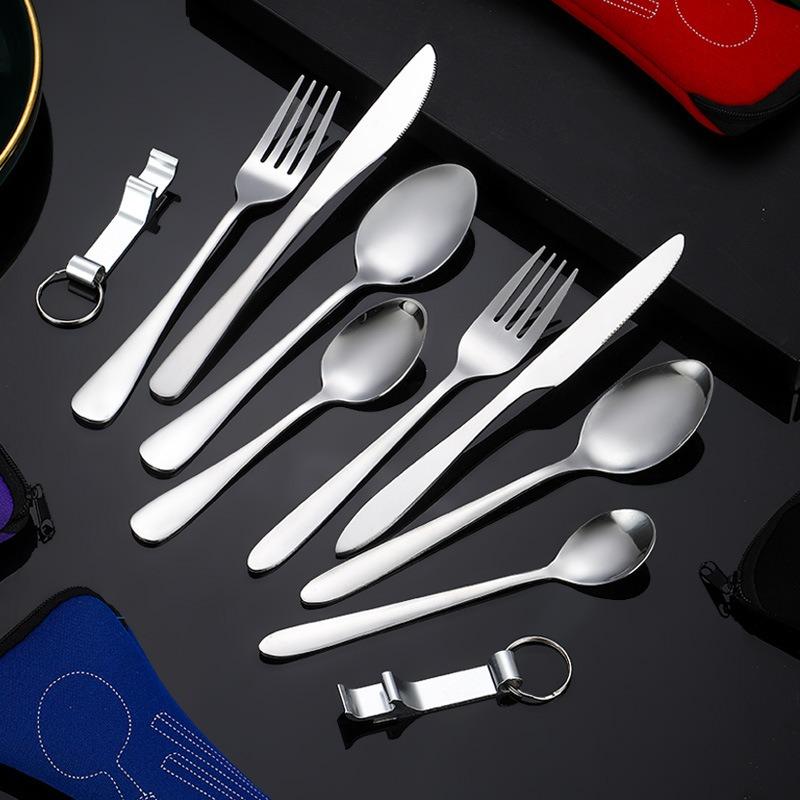 Amazon Hot Selling Stainless Steel Knife, Fork, Spoon Set 5pcs Bone Pack Outdoor Travel Knife, Fork Set Portable Tableware