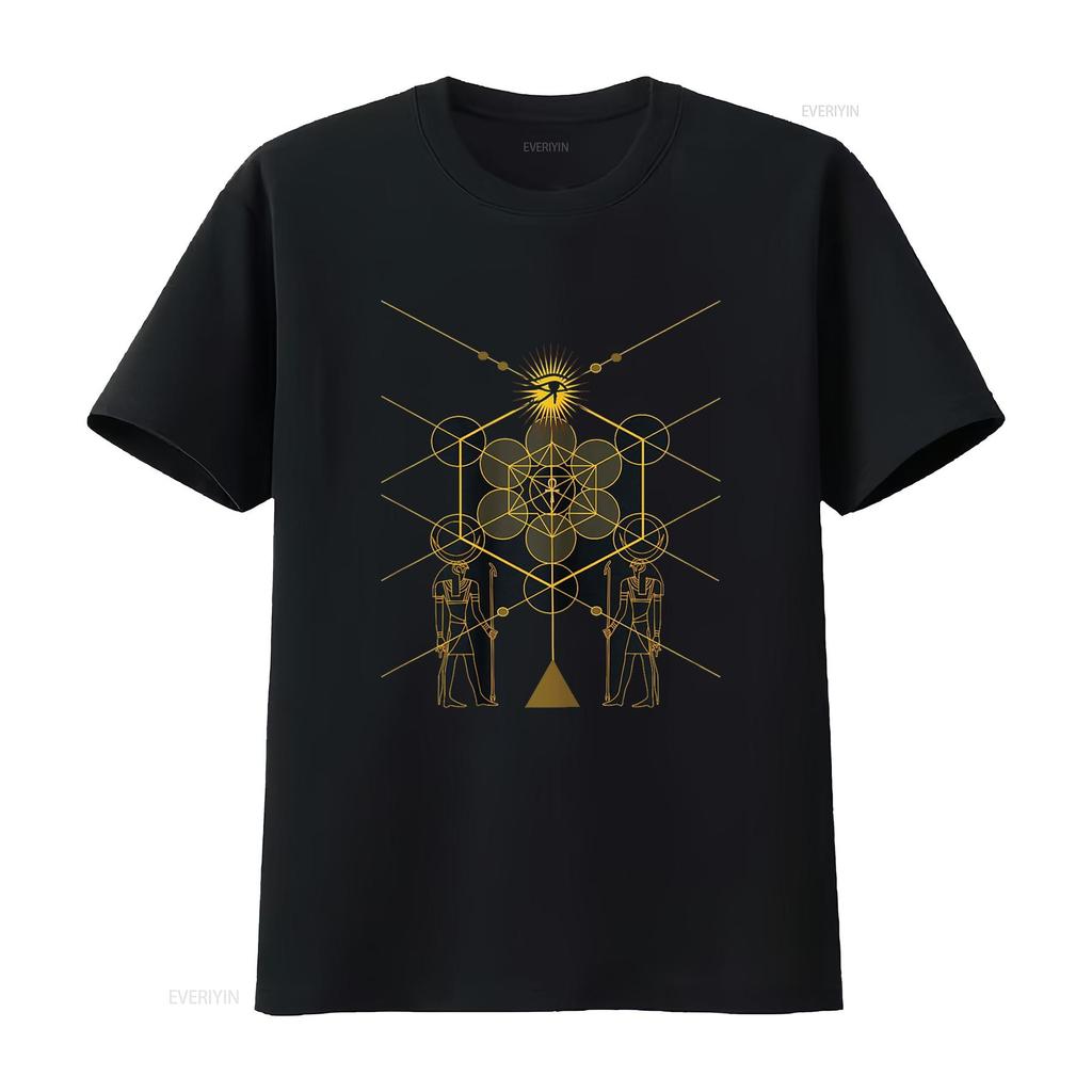 Sacred Geometry Science Egyptian HORUS HERU T Shirt Vintage Washed Homme Top For Everyday Wear Unisex Casual Slightly Stretched