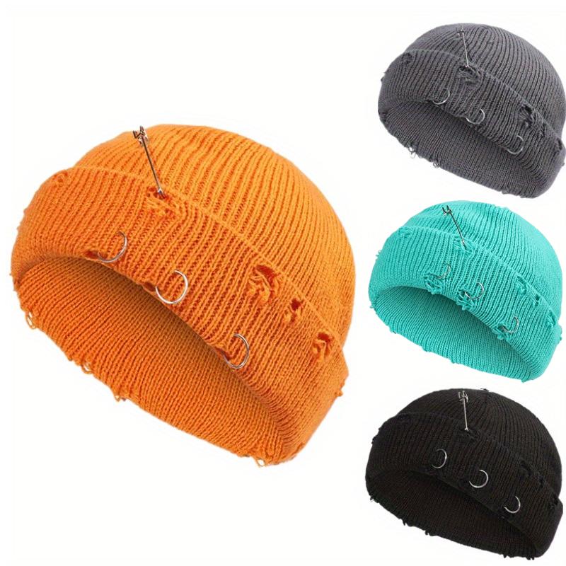 1pc Dark Elastic Knitted Hat with One Pin and Three RingsFor Girls, Without Border