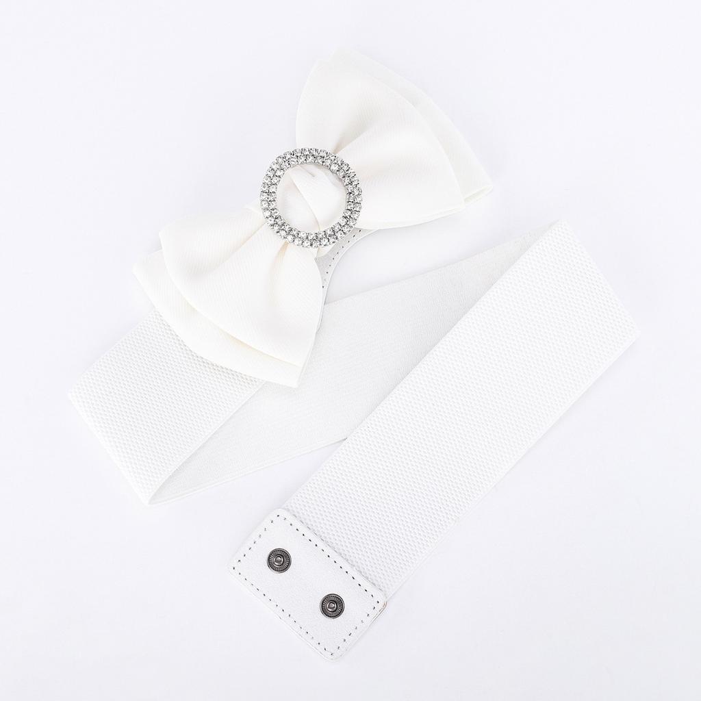 Ladies Xiaoxiangfeng Wide Waist Seal Rhinestone Inlay With Sweater Sweet Bow Elastic Belt Decorative Trench Coat