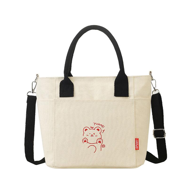 Korean Contrasting Color Portable Canvas Bag Women's 2025 New Casual Messenger Bag Popular Literature Cute Commuter Bag