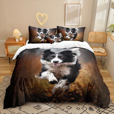 Haustier Hund Serie 3D Digitaldruck Dreiteiliges Bettwäscheset Laken Bettbezug