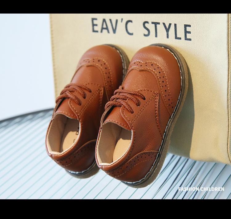 Boys' Soft Sole Leather Retro Brogue Shoes with Laces – Spring/Autumn Style