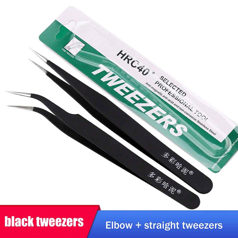 1/2Pcs Anti-Static Metal Tweezers Set Pointed Curved Tweezer Precision Maintenance Industrial Tool Electronics Repair Tools