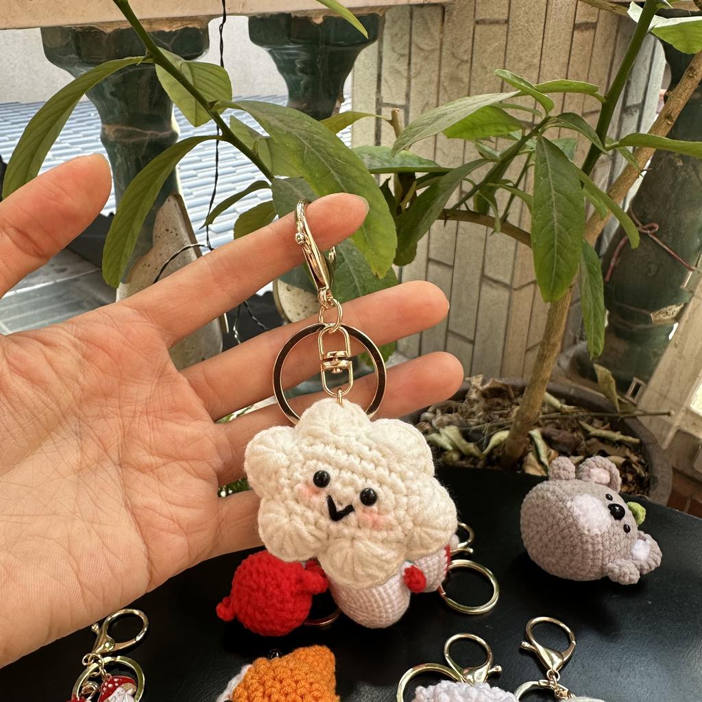 Handmade wool crocheted cartoon sunny day doll dog pig sheep chicken fox rabbit animal diy doll head key chain bag decoration